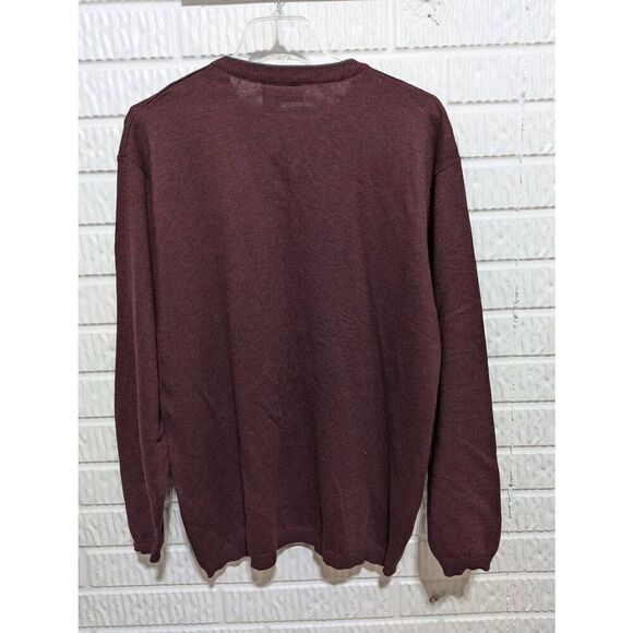 Merona Men's Burgundy Solid Long-Sleeve Cotton Pullover V-Neck Sweater Size L - Picture 3 of 6